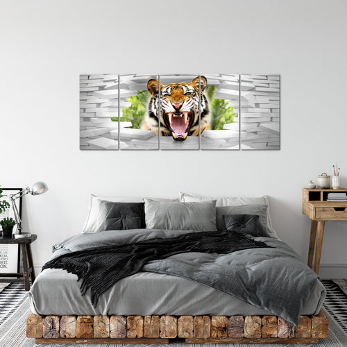 Runa Art Wandbild XXL Tieger Abstrakt Wohnzimmer Schlafzimmer 200 x 80 cm Bunt 5 Teilig - Made in Germany - 037455a