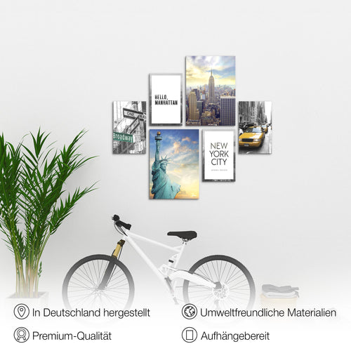 Novart Wandbilder Set New York NY USA - KEIN EXTRA RAHMEN BENÖTIGT -  Modern Deko  - Wohnzimmer Mädchen Teenager N001163a