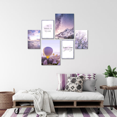 Novart Wandbilder Set Natur Blumen Violett Lila Rosa - KEIN EXTRA RAHMEN BENÖTIGT -  Modern Deko  - Wohnzimmer Schlafzimmer N006463a