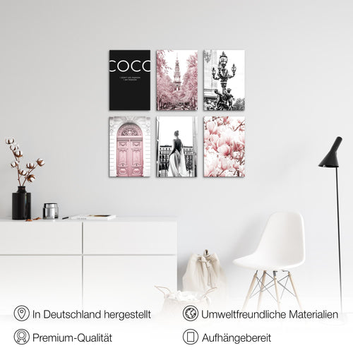 Novart Wandbilder Set Fashion - KOMPLETT AUFHÄNGFERTIG - Made in Germany - Moderne Bilder  Wohnzimmer Mädchen Teenager - N005064a