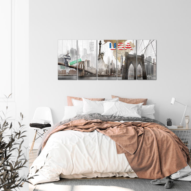 Runa Art Wandbild XXL New York Wohnzimmer Büro 200 x 80 cm Bunt 5 Teilig - Made in Germany - 034755a