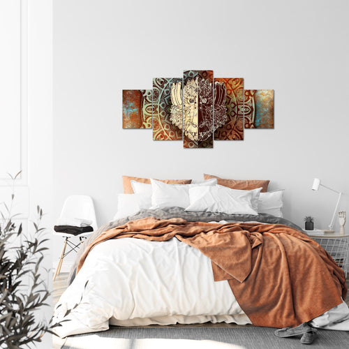 Runa Art Bild Wohnzimmer Schlafzimmer Mandala Abstrakt 5 Teilig Kupfer Beige Braun Wandbilder auf Vlies Leinwand 040153a