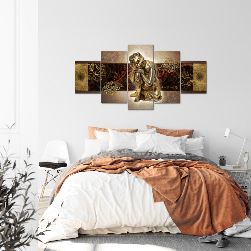 Runa Art - Bilder Buddha Zen 200 x 100 cm 5 Teilig XXL Wanddekoration Design Gold 041351a