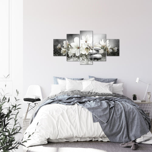Runa Art Bild Wohnzimmer Schlafzimmer Blumen Magnolien 5 Teilig Abstrakt Schwarz Weiss Wandbilder auf Vlies Leinwand 035453c