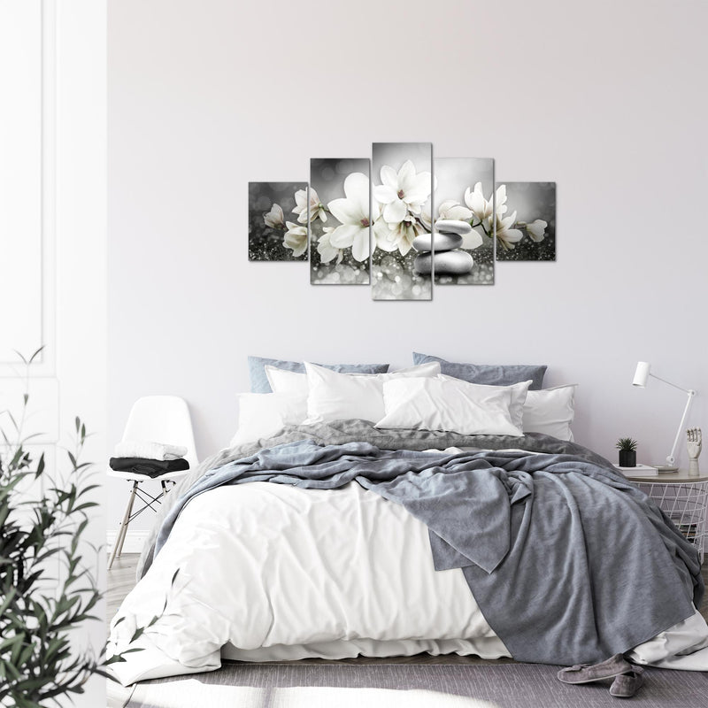 Runa Art Bild Wohnzimmer Schlafzimmer Blumen Magnolien 5 Teilig Abstrakt Schwarz Weiss Wandbilder auf Vlies Leinwand 035453c