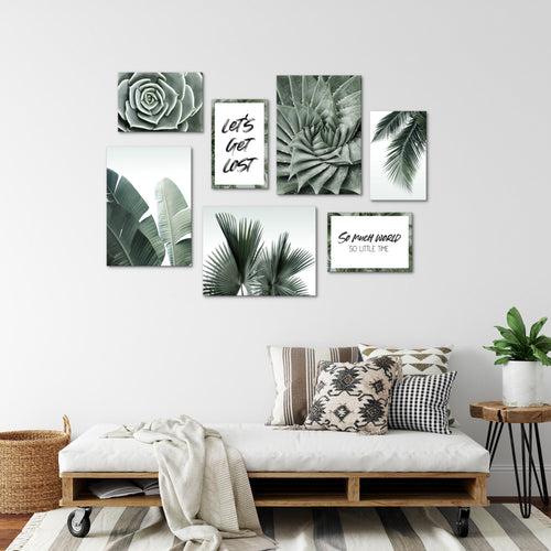 Novart Wandbilder Afrika Palmen - KOMPLETT AUFHÄNGFERTIG - Mit Spruch Wohnzimmer Schlafzimmer - 7 Moderne Mood-Bilder - N015171a