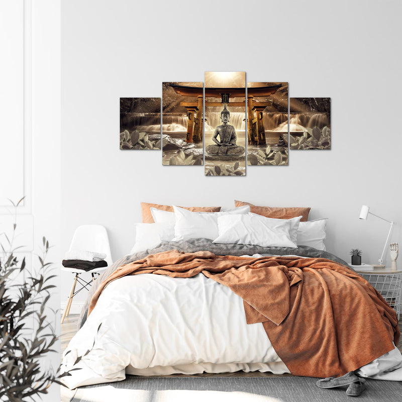Runa Art - Bilder Feng Shui Buddha 200 x 100 cm 5 Teilig XXL Wanddekoration Design Braun 036451b
