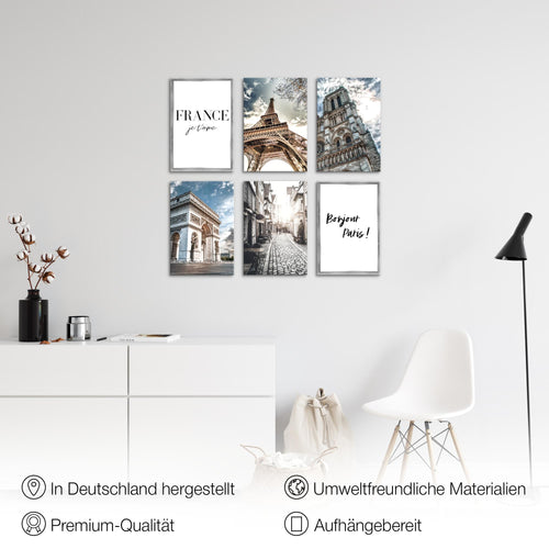 Novart Wandbilder Set Paris France - KOMPLETT AUFHÄNGFERTIG - Made in Germany - Moderne Bilder  Wohnzimmer Schlafzimmer - N005164a