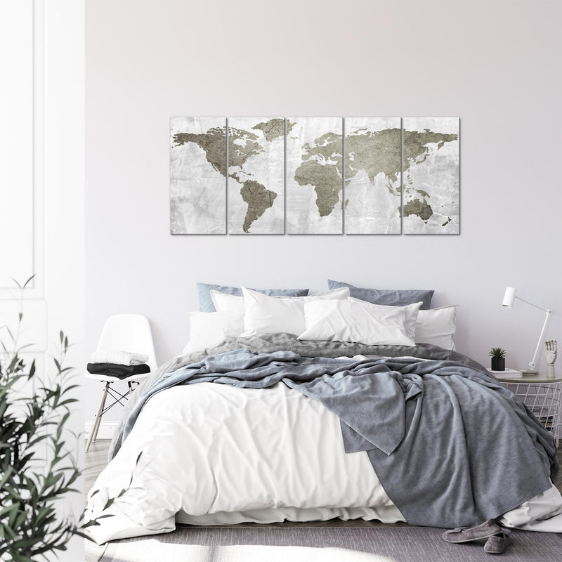 Runa Art Wandbild XXL Weltkarte Büro Wohnzimmer 200 x 80 cm Braun 5 Teilig - Made in Germany - 104355b