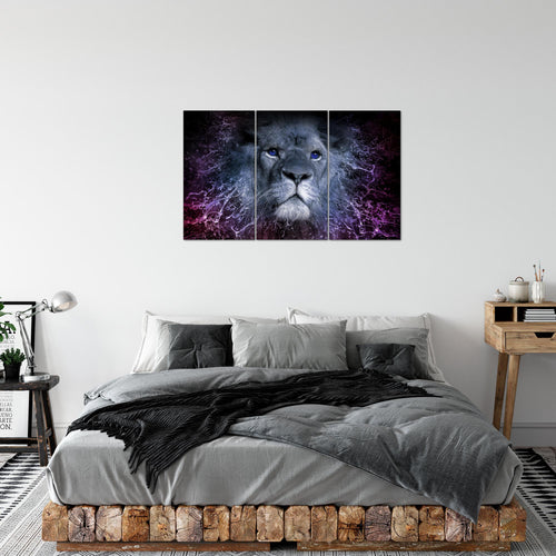 Runa Art Wandbilder Sternzeichen Löwe Bild XXL Wohnzimmer Schlafzimmer Lila Abstrakt Tiere 120 x 80 cm 3 Teilig 040731c