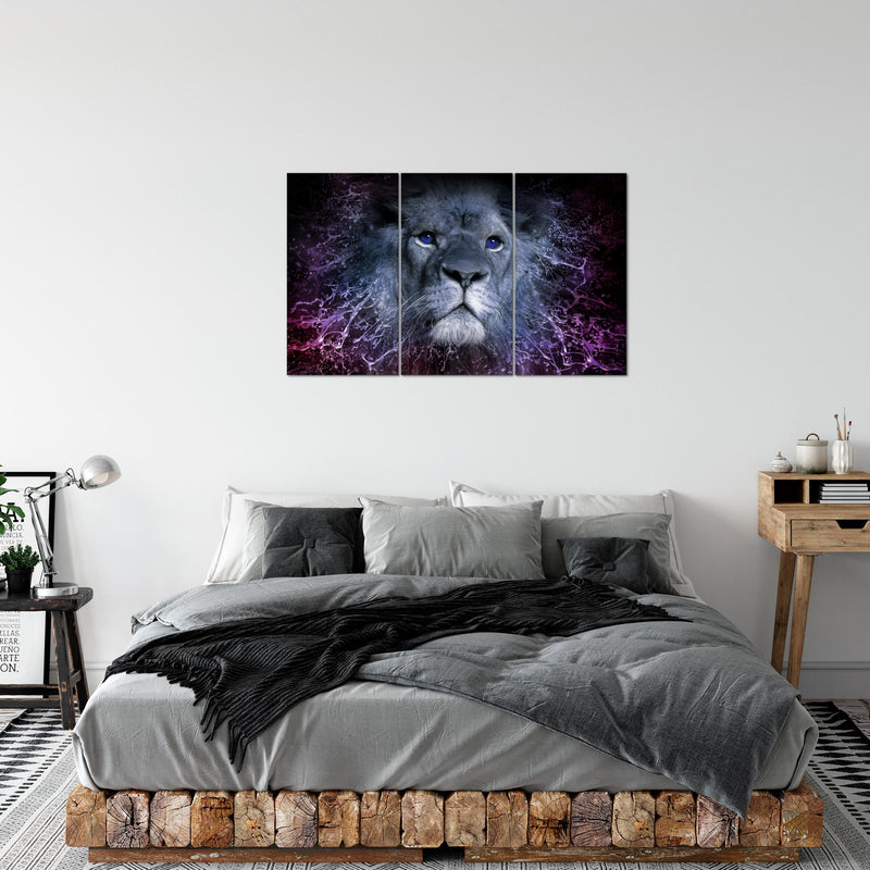 Runa Art Wandbilder Sternzeichen Löwe Bild XXL Wohnzimmer Schlafzimmer Lila Abstrakt Tiere 120 x 80 cm 3 Teilig 040731c