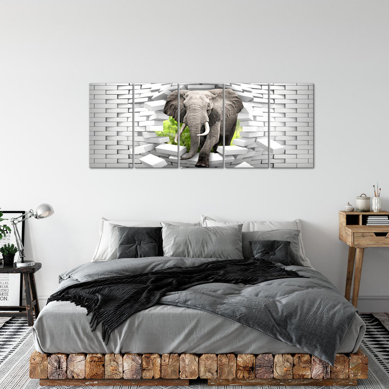 Runa Art Wandbild XXL Elefant Abstrakt Wohnzimmer Schlafzimmer 200 x 80 cm Bunt 5 Teilig - Made in Germany - 037455b