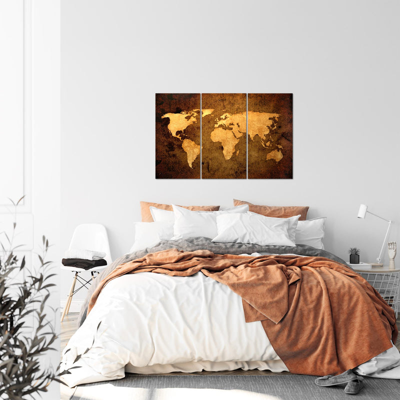 Runa Art Wandbilder Weltkarte Bild XXL Büro Wohnzimmer Gold Vintage Antik 120 x 80 cm 3 Teilig 101731a