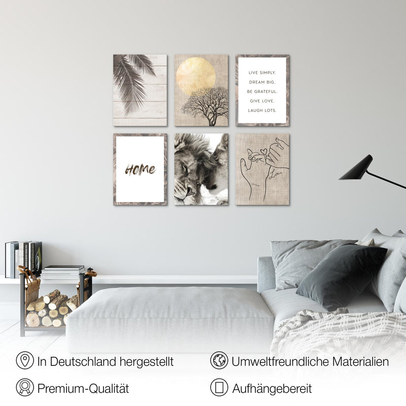 Novart Wandbilder - KEIN EXTRA RAHMEN BENÖTIGT - Wohnzimmer Schlafzimmer - Bilder Modern Löwen Liebe - Zitate - N018565a