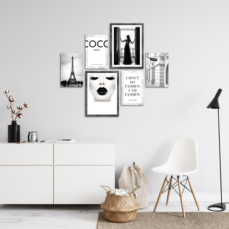 Novart Wandbilder Set Fashion Coco - KEIN EXTRA RAHMEN BENÖTIGT -  Modern Deko  - Wohnzimmer Mädchen Teenager N015663a