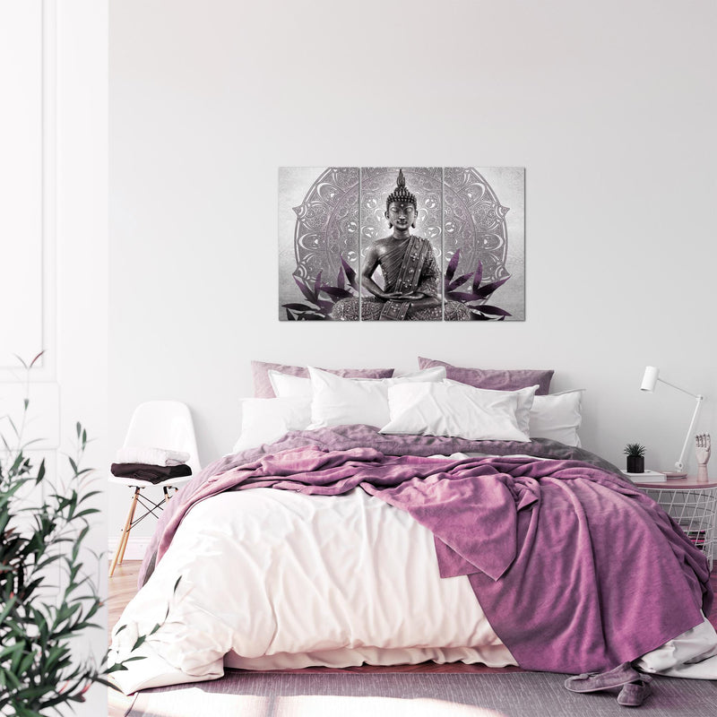 Runa Art Wandbilder Buddha Bild XXL Wohnzimmer Schlafzimmer Schwarz Weiss Orientalisch 120 x 80 cm 3 Teilig 031231c