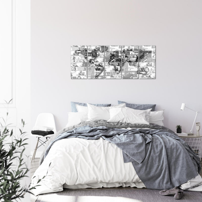 Runa Art Bild Weltkarte Banksy Collage Wandbilder auf Vlies Leinwand 5 Teilig Wanddekoration Loft Wohnzimmer 104556c