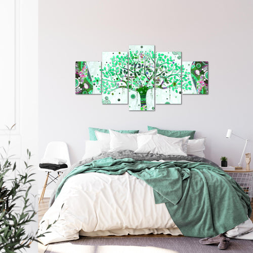 Runa Art - Bilder Gustav Klimt Baum des Lebens 200 x 100 cm 5 Teilig XXL Wanddekoration Design Grün 004651b