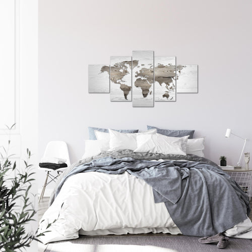 Runa Art Bild Büro Wohnzimmer Weltkarte 5 Teilig Holzwand Schwarz Weiss Wandbilder auf Vlies Leinwand 035053c