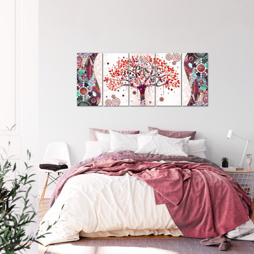 Runa Art Wandbild XXL Gustav Klimt - Baum des Lebens Wohnzimmer 200 x 80 cm Rosa 5 Teilig - Made in Germany - 004655c
