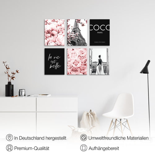 Novart Wandbilder - KEIN EXTRA RAHMEN BENÖTIGT - Wohnzimmer Mädchen Teenager - Bilder Modern Fashion Paris - Rosa - N008365a