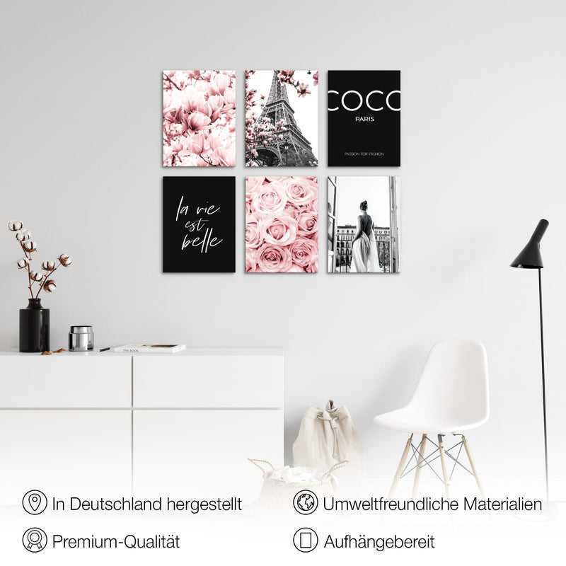 Novart Wandbilder - KEIN EXTRA RAHMEN BENÖTIGT - Wohnzimmer Mädchen Teenager - Bilder Modern Fashion Paris - Rosa - N008365a