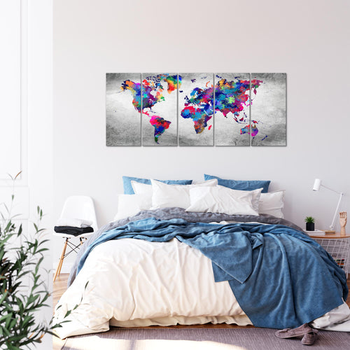 Runa Art Wandbild XXL Weltkarte Büro Wohnzimmer 200 x 80 cm Bunt 5 Teilig - Made in Germany - 013355b