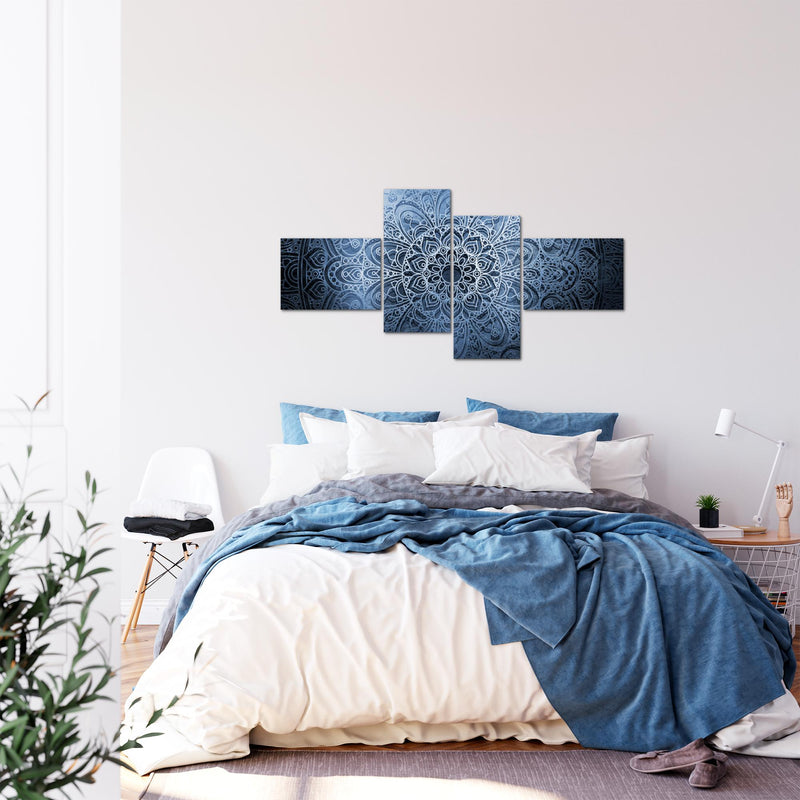 Runa Art Wandbilder Set XXL MandalaWohnzimmer Schlafzimmer Blau Grau 4 Teilig - Made in Germany - 101245b