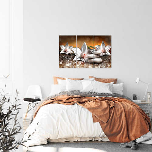 Runa Art Wandbilder Blumen Lilien Bild XXL Wohnzimmer Schlafzimmer Beige Braun Abstrakt 120 x 80 cm 3 Teilig 035831a