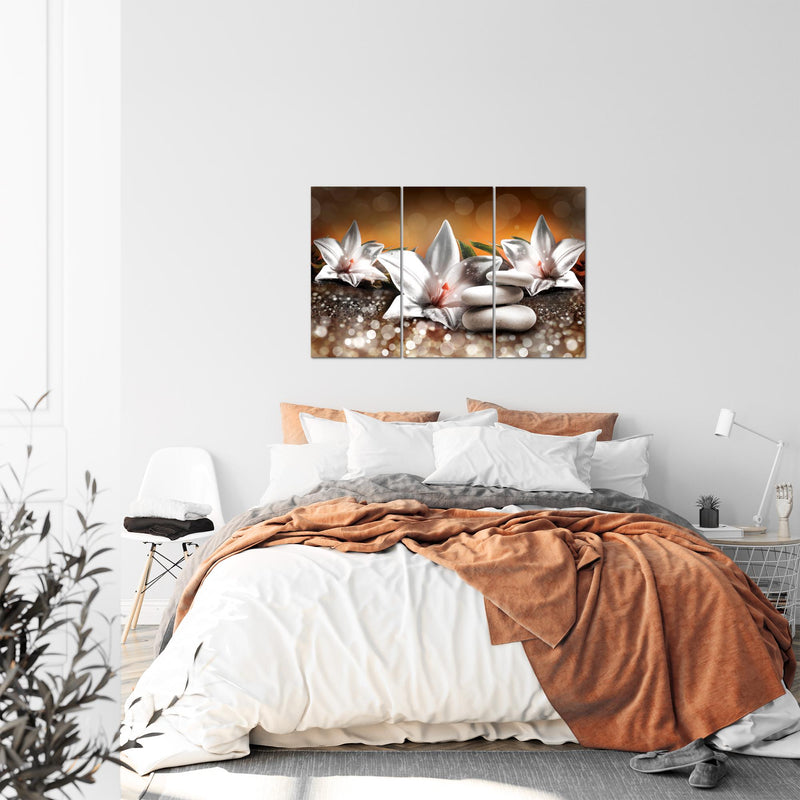 Runa Art Wandbilder Blumen Lilien Bild XXL Wohnzimmer Schlafzimmer Beige Braun Abstrakt 120 x 80 cm 3 Teilig 035831a