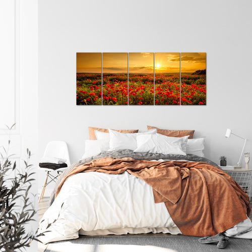 Runa Art Wandbild XXL Mohnblumen Wohnzimmer Schlafzimmer 200 x 80 cm Rot 5 Teilig - Made in Germany - 043955a