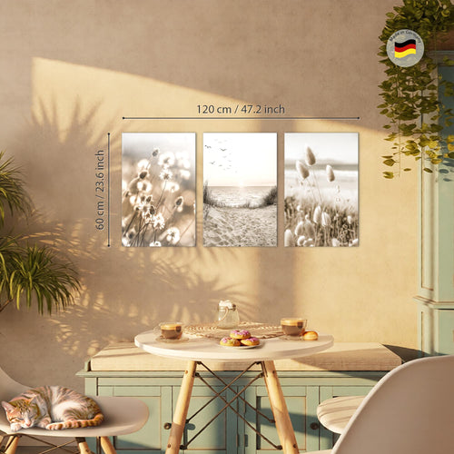 Novart Bilder Set Landschaft - KEIN EXTRA RAHMEN BENÖTIGT - Wandbilder für Wohnzimmer Schlafzimmer Büro - 3 Teilig Deko Natur - N035336a