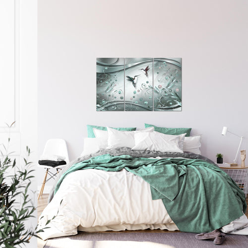 Runa Art Wandbilder Vintage Vogel Bild XXL Wohnzimmer Schlafzimmer Türkis Grau Abstrakt 120 x 80 cm 3 Teilig 038331b