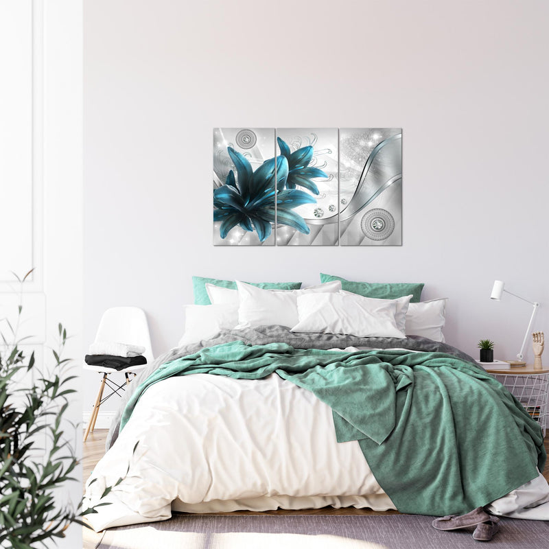 Runa Art Wandbilder Blumen Lilien Bild XXL Wohnzimmer Schlafzimmer Grau Blau Abstrakt 120 x 80 cm 3 Teilig 036831c