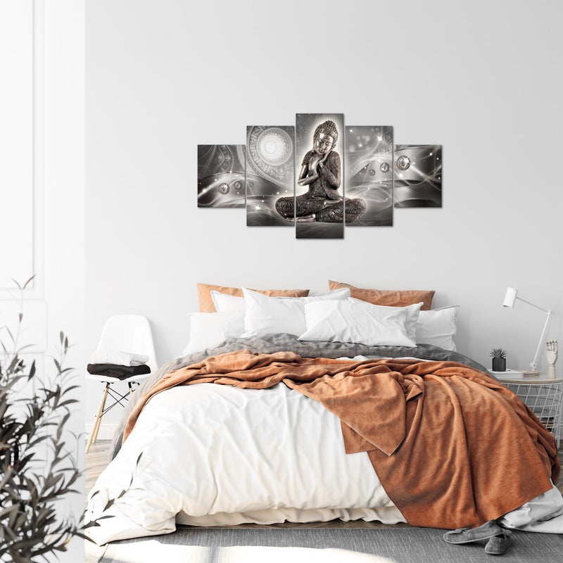 Runa Art Bild Wohnzimmer Schlafzimmer Buddha Zen 5 Teilig Feng Shui Grau Wandbilder auf Vlies Leinwand 041653b