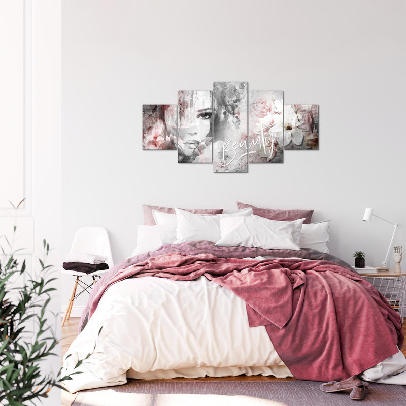 Runa Art Bild Wohnzimmer Schlafzimmer Blumen Vintage 5 Teilig Frau Bunt Wandbilder auf Vlies Leinwand 039353a