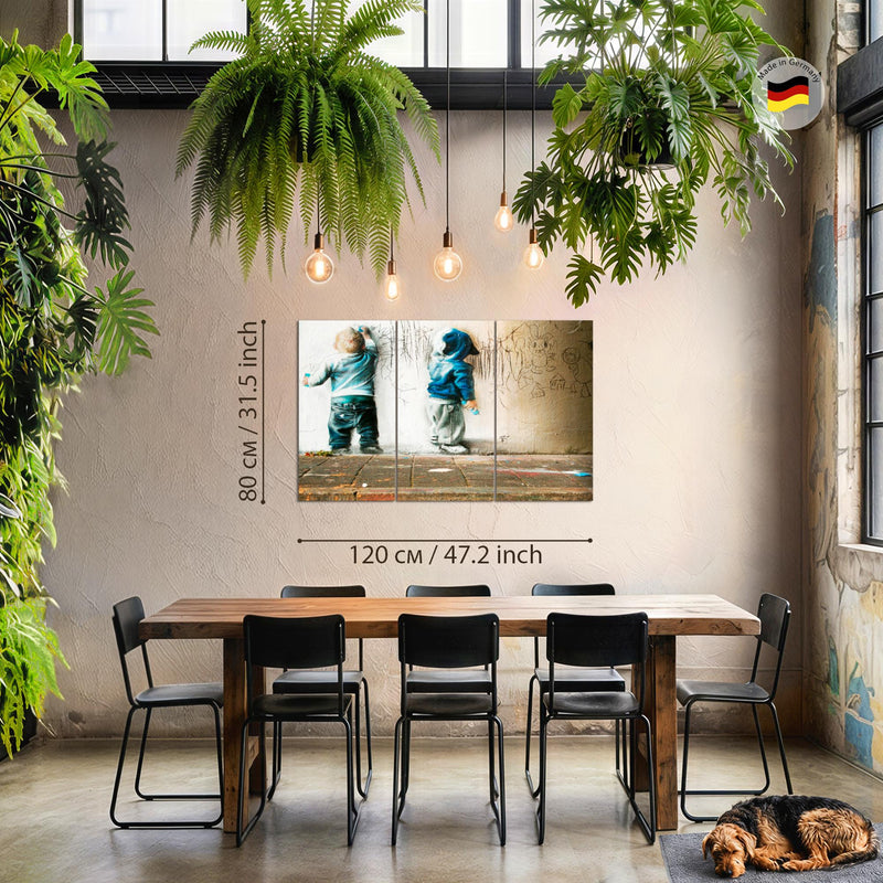Runa Art Wandbilder Kinder Graffiti Bild XXL Babyzimmer Spielzimmer Bunt Streetart 120 x 80 cm 3 Teilig 039231a