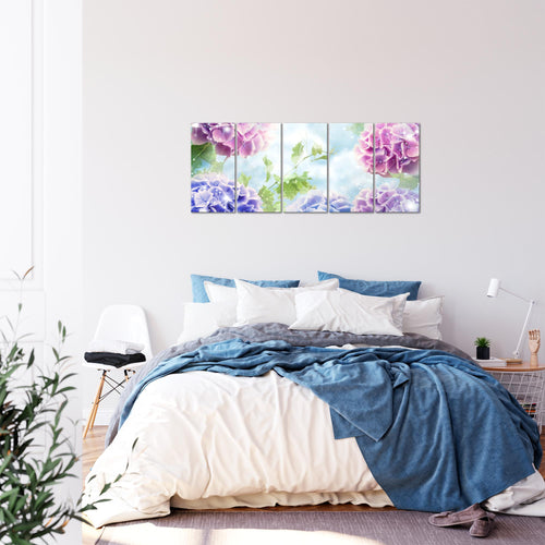 Runa Art Bild Blumen Hortensien Wandbilder auf Vlies Leinwand 5 Teilig Wanddekoration Wohnzimmer Schlafzimmer 017456a