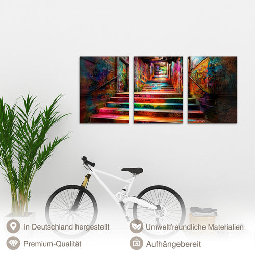 Novart Bilder Set Street Art - KEIN EXTRA RAHMEN BENÖTIGT - Wandbilder für Wohnzimmer Schlafzimmer Büro - 3 Teilig Deko Treppenhaus - N043136a