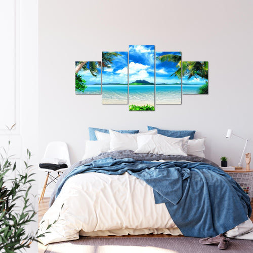 Runa Art - Bilder Landschaft 200 x 100 cm 5 Teilig XXL Wanddekoration Design Strand Himmelblau 603351a