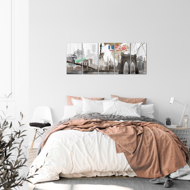 Runa Art Bild New York Wandbilder auf Vlies Leinwand 5 Teilig Wanddekoration Wohnzimmer Büro 034756a