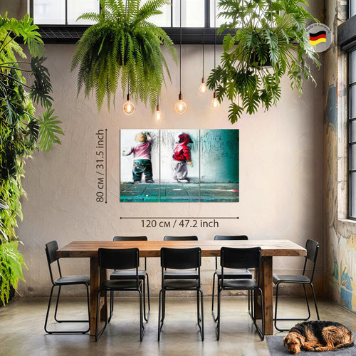 Runa Art Wandbilder Kinder Graffiti Bild XXL Babyzimmer Spielzimmer Bunt Streetart 120 x 80 cm 3 Teilig 039231b