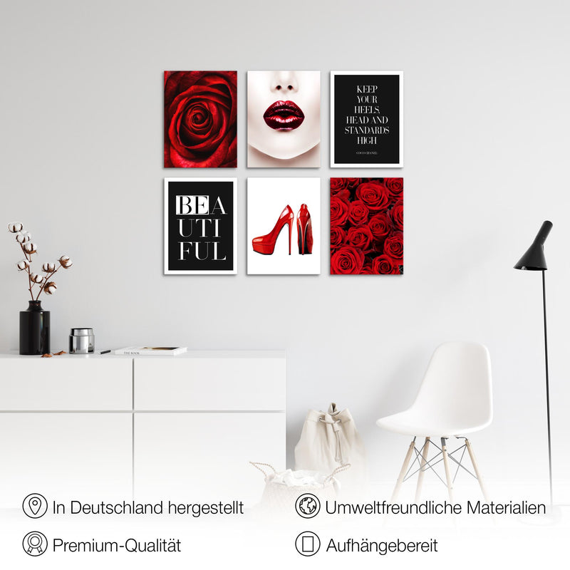 Novart Wandbilder - KEIN EXTRA RAHMEN BENÖTIGT - Wohnzimmer Mädchen Teenager - Bilder Modern Fashion - Rot Rosen - N019065a