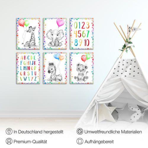 Novart Wandbilder - KEIN EXTRA RAHMEN BENÖTIGT - Kinderzimmer Mädchen Junge - Bilder Modern Tiere - Afrika Bunt - N016665c