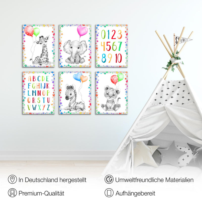 Novart Wandbilder - KEIN EXTRA RAHMEN BENÖTIGT - Kinderzimmer Mädchen Junge - Bilder Modern Tiere - Afrika Bunt - N016665c