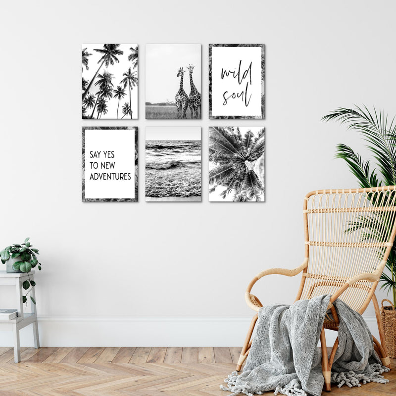 Novart Wandbilder - KEIN EXTRA RAHMEN BENÖTIGT - Wohnzimmer Schlafzimmer - Bilder Modern Afrika Giraffen - Palmen - N014365a
