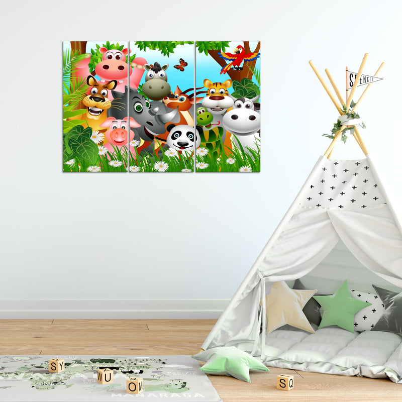 Runa Art Wandbilder Kinderzimmer Waldtiere Bild XXL Babyzimmer Spielzimmer Grün Blau Baby 120 x 80 cm 3 Teilig 014631a