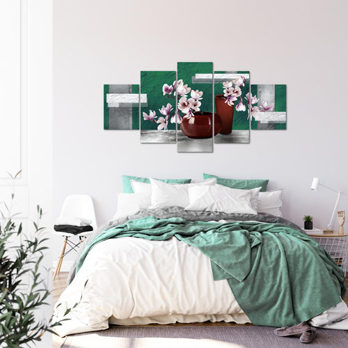 Runa Art - Bilder Blumen Abstrakt 200 x 100 cm 5 Teilig XXL Wanddekoration Design Türkis Grau 035251b