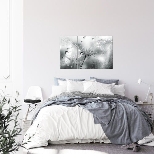 Runa Art Wandbilder Blumen Pusteblumen Bild XXL Wohnzimmer Schlafzimmer Schwarz Weiss Morgentau 120 x 80 cm 3 Teilig 043131c