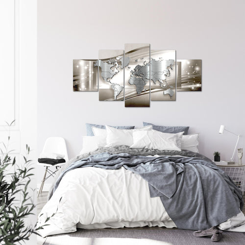 Runa Art - Bilder Weltkarte 200 x 100 cm 5 Teilig XXL Wanddekoration Design Braun 108351a